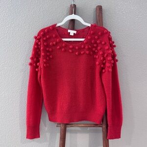 Anthropologie Intropia Thorid Pom Pom Jumper Knit Sweater Red Size M